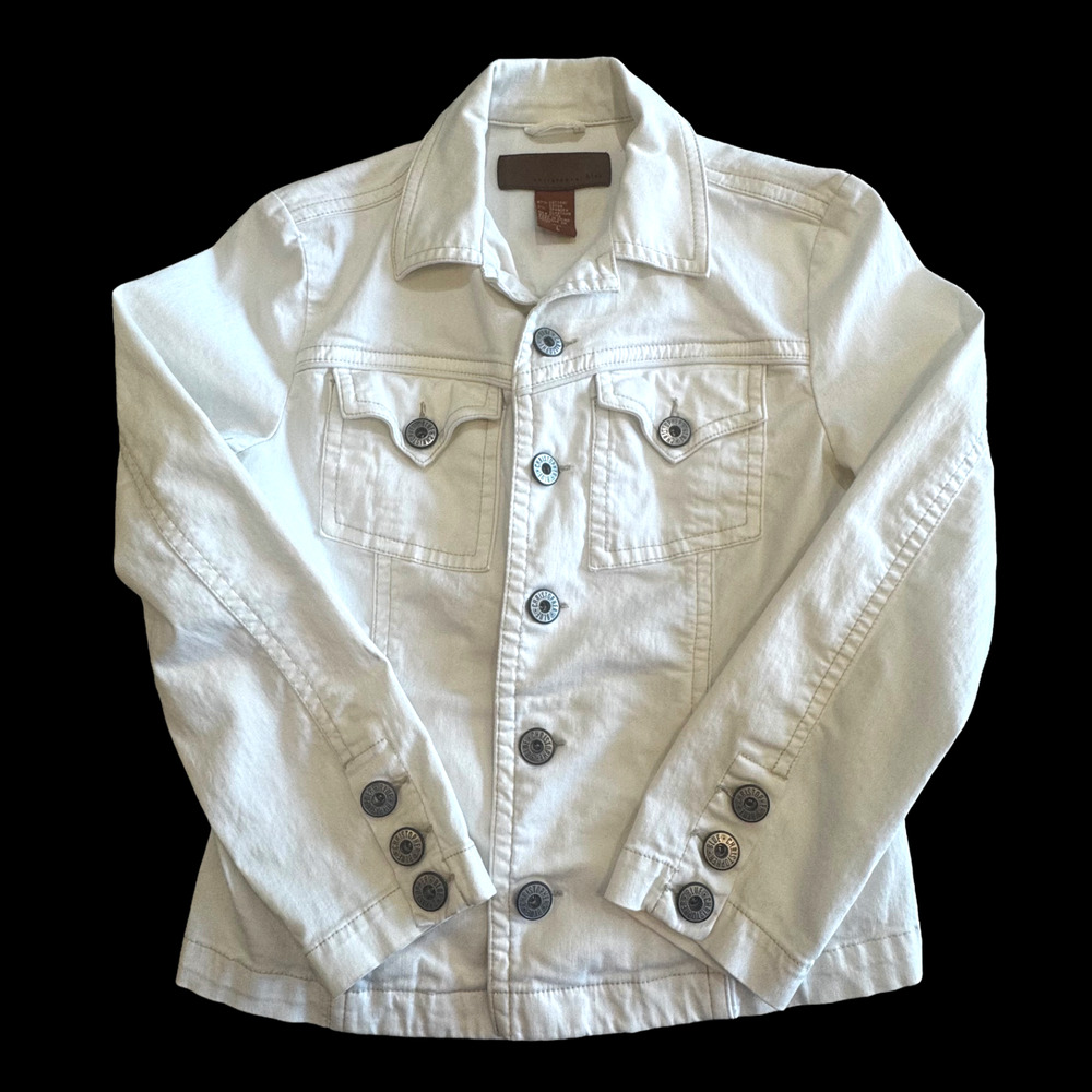 Vintage Christopher Blue Women's White Jacket Button Front - Size Large, Y2K